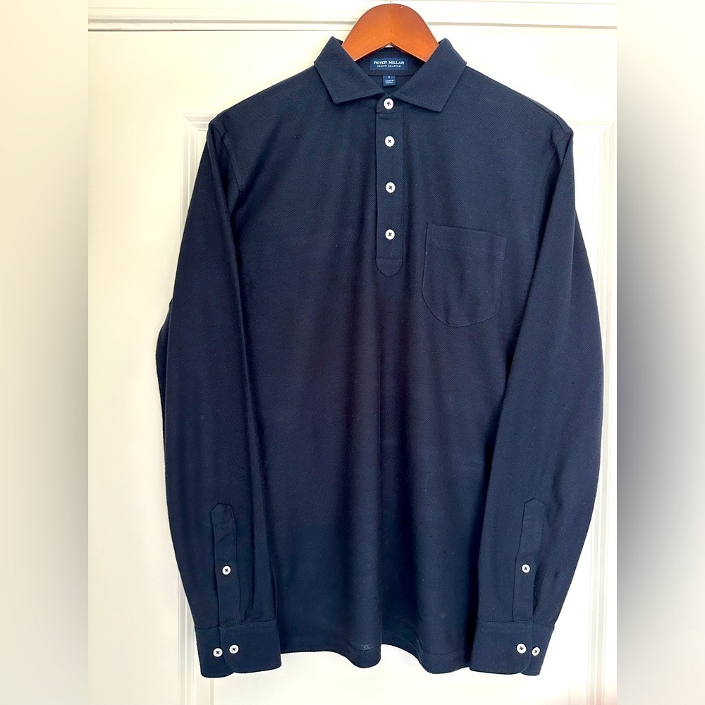 Men’s Peter Millar Crown Crafted Ramble Long-Sleeve Cotton Cashmere Polo. Size S